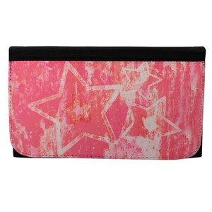 Cartera de mujer de estrellas rosa sin oro negro Poly Canvas embrague monedero