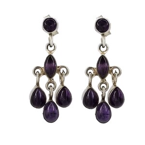 Sterling Silver Purple Amethyst Dangle Chandelier Earrings