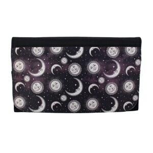 Luna y sol imprimir cartera de mujer negro poli lona embrague Pocketbook