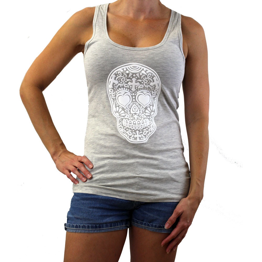 2XLarge Women's Heather Gray Cotton Tank Top with White Etsy