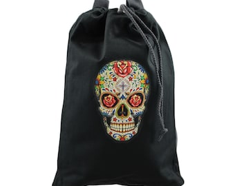 Colorido azúcar cráneo negro lona Cinch saco pequeño bolso mochila