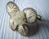 One Rare 1800s Victorian Handmade Metal and Yarn Flower - Exquisite Detail (Ref A-4832 2 28 Box 5)