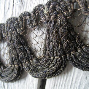 12 inches Victorian Antique French Deep Dark Patina Metallic Mesh Trim Lace (Ref:  A-4714/1 Box 6)