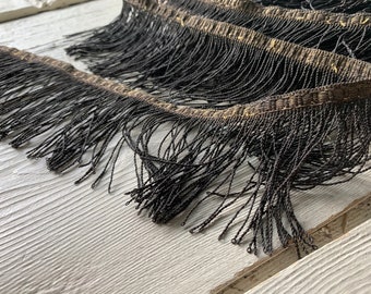 1/2 Yard Antique Victorian Eyelash Fringe Heavy Dark Patina 19th Century Gothic Steampunk (Ref: A-5336/3 Box 9)