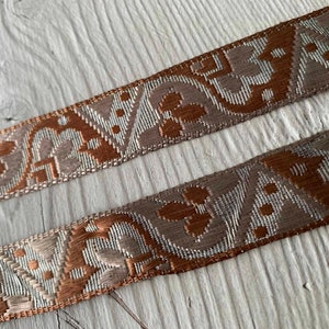 2 Small Pieces Antique Trim with Metallic Thread Accents Pieces Totaling 21 inches (Ref: A-4314 Box 2)