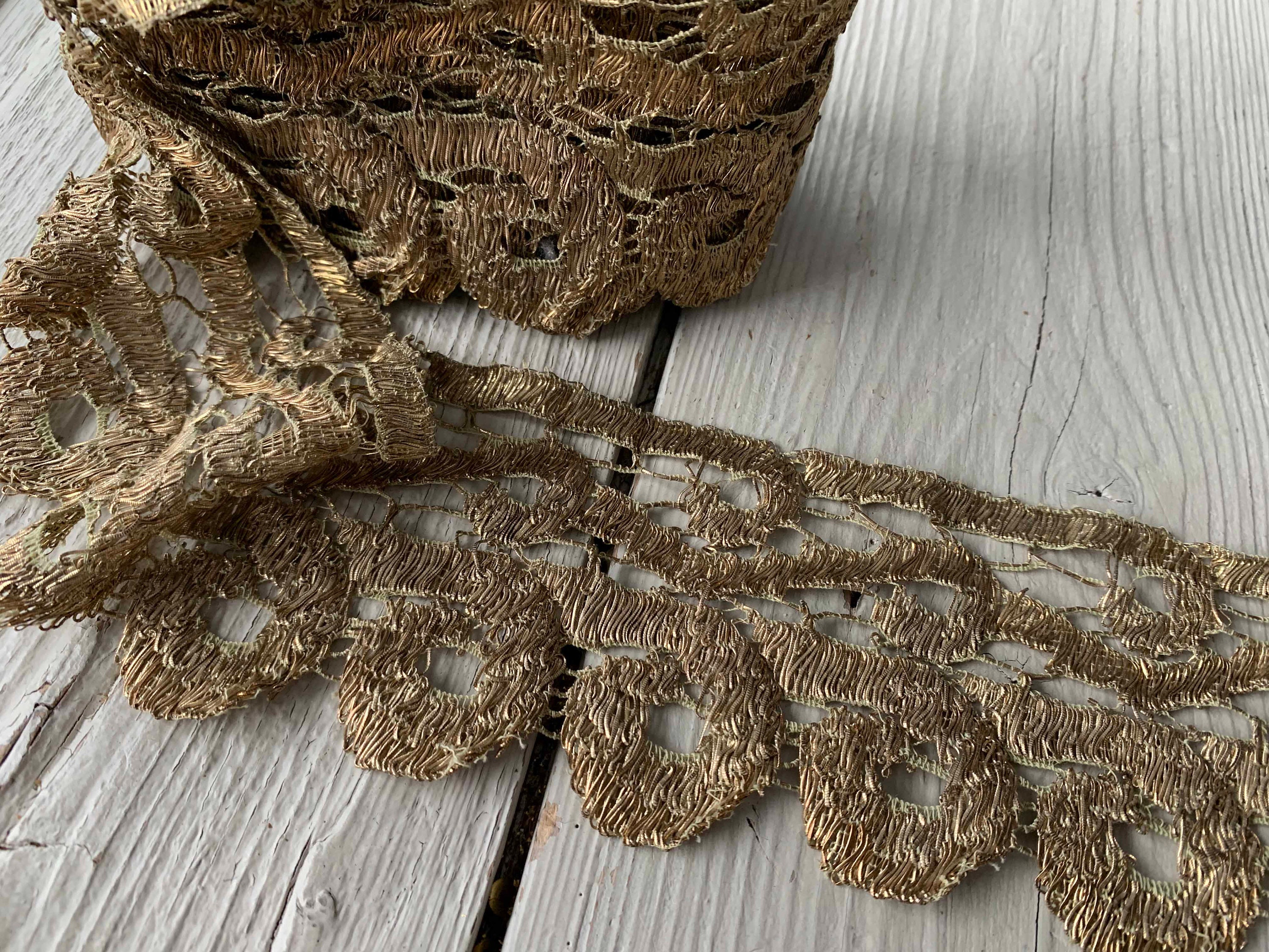 Thread By Thread Lace Chose a Length Fabulous Antique French Gold Metallic Thread Lace Art ...