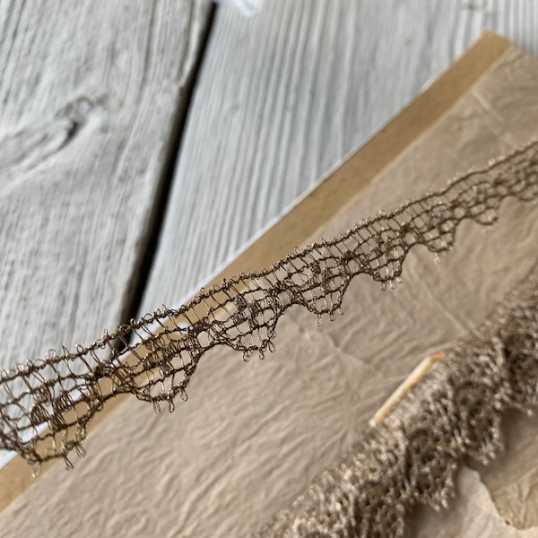 By the 1/2 Yard Antique French Gold Metallic Thread Lace Trim Patina (Ref: A-6820 Box 8)