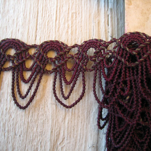 x12 inch Piece - Victorian Deep Maroon Braid Trim with Silver Metallic Thread Accents (Ref-5577 Box 4)