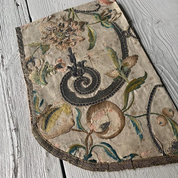 Early to Mid 19th Century Shabby French Victorian Embroidered Silk Textile Fragment - See Item Detail Below (Ref: A-4612/5)