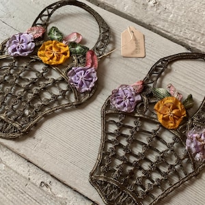 Select One Antique Metallic Ribbonwork Basket Applique Made in Germany Please Read all Item Details Below (Ref: A-7224 Box 8)