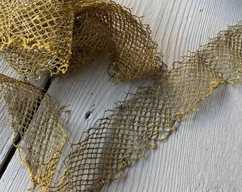 By the 1/2 Yard Antique French Metallic Mesh Trim with Tinsel Embellishment (Ref: A-6791/1 Box 10)