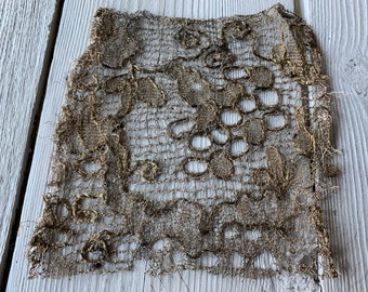 6 Inches by 6 and 1/2 Inches Antique French Gold Metallic Lace Fragment Repurposed (Ref: A-3150/5/8 Box 7)
