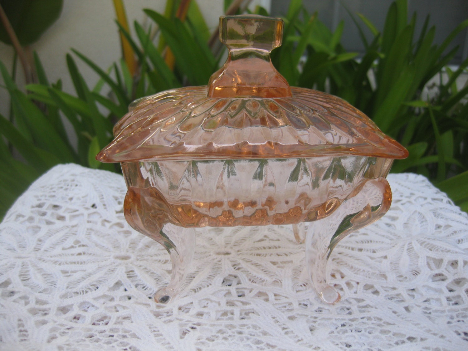 Pink Depression Glass Candy Dish Footed With Lid Etsy