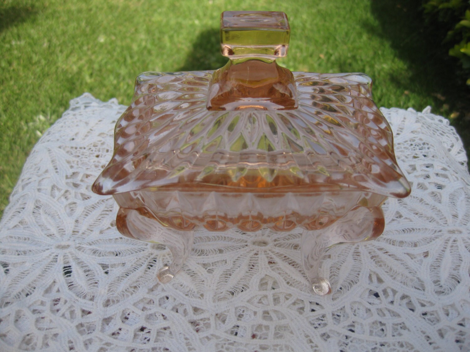 Pink Depression Glass Candy Dish Footed With Lid Etsy
