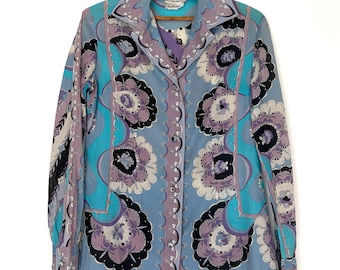 Vintage Emilio Pucci Psychedelic Cotton Blouse – Made in Italy, Saks Fifth Avenue