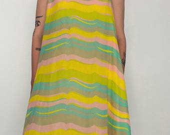 Vintage 60s Psychedelic Mod Trapeze Dress / Pastel Stripe Tent Dress