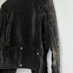 Vintage 80s Black Leather Jacket/ Belted Motorcycle Biker Jacket image 9
