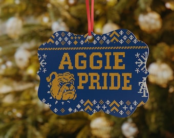 Aggie Pride Bulldog Ornament | Aluminum Holiday Tree Decoration