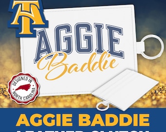 Carteira porta-cartões de couro Saffiano **Aggie Baddie** da Carolina do Norte A&T - Acessório funcional e estiloso para mulheres - Presente Aggie Pride HBCU
