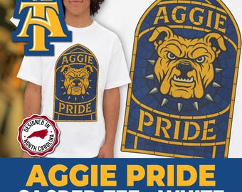 Aggie Pride *Sacred* (White) - NC A&T State University | HBCU Bulldog GHOE Apparel Alumni Gift Blue Gold Church Window Oversized Boxy Unisex