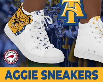 NC A&T Aggie Pride GRAD 2026 Alumni High Top Sneakers — HBCU Bulldog Spirit Shoes, Blue Gold Graduate Gift Footwear, Class of 2026