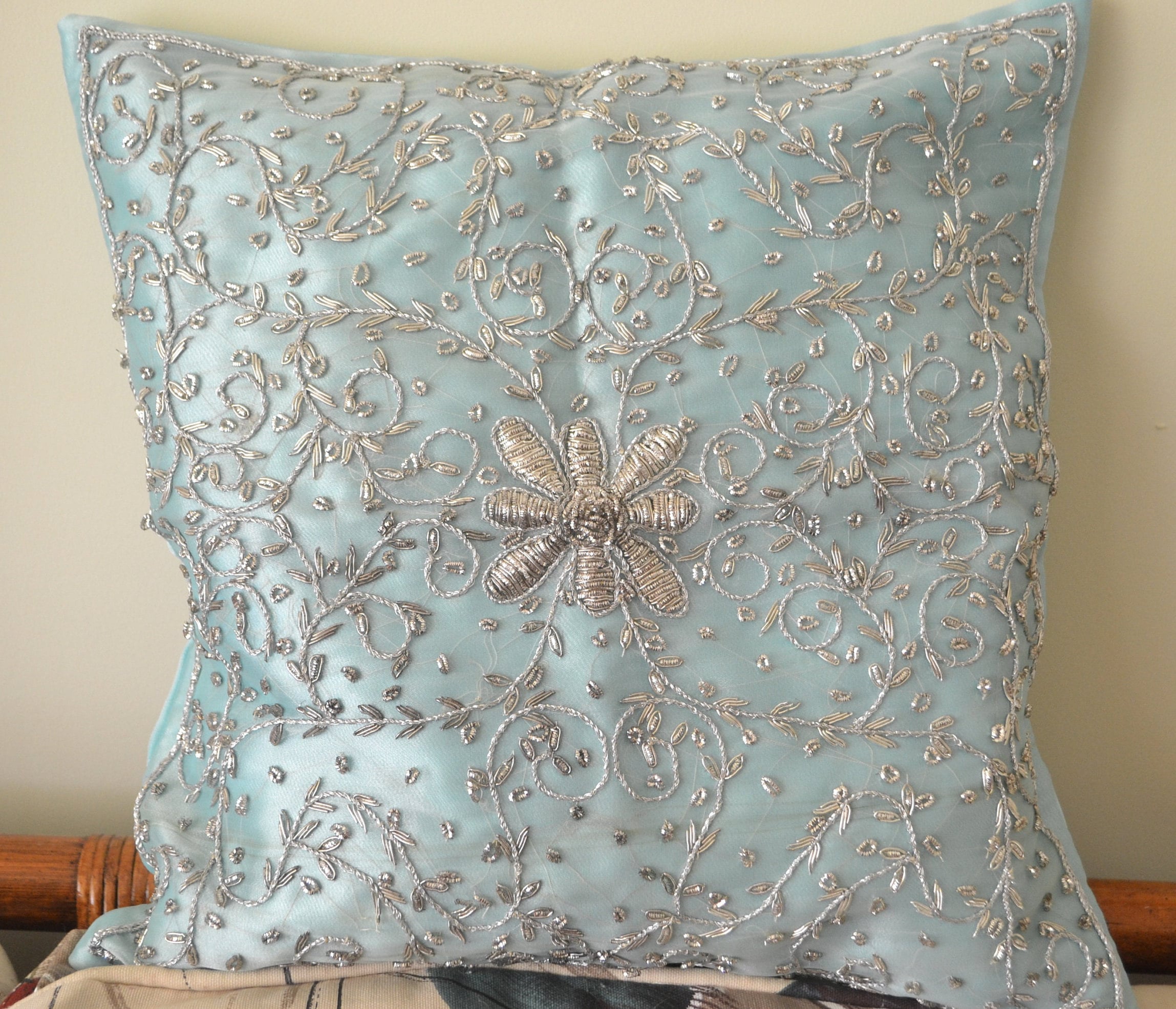 Teal and clearance silver throw pillows