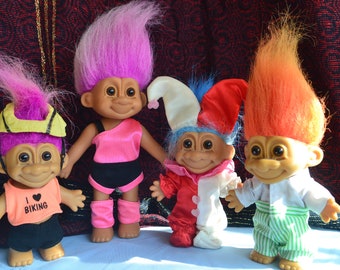 Vintage Russ Troll Doll Lot: Valentine Jester, Biker, Golfer, Aerobic