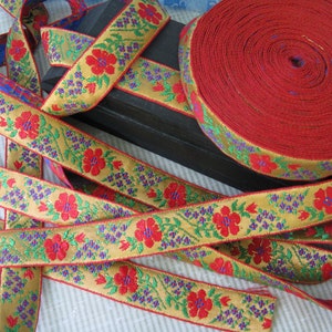 Gold Jacquard Ribbon: Red Roses and Purple Violets