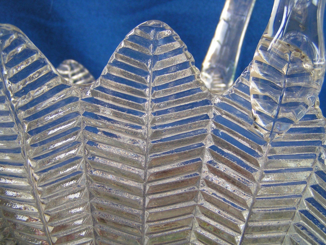 Large Clear Glass Feather Basket with Handle Old Vintage and Etsy