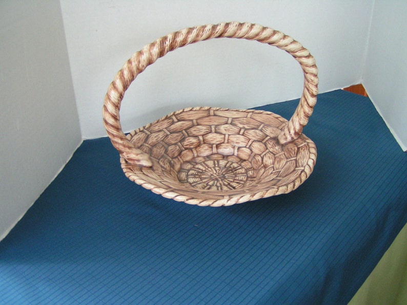 Tan Ceramic Basket. Handle Large and Signed. Wonderful Detail Etsy