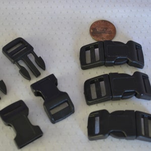 5 Small Black Side Release Buckles: 1/2 inch for Doll Clothing and dog collars.