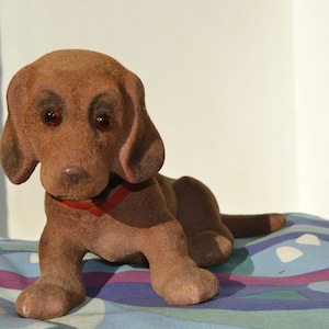 1960&#39;s  Dachshund/Rhodesian Ridgeback Bobblehead Flocked Puppy. Total Mid Century Modern Kitsch MCM