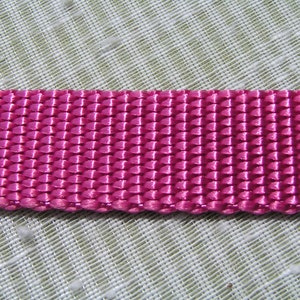 May include: Close-up of a pink woven webbing strap.