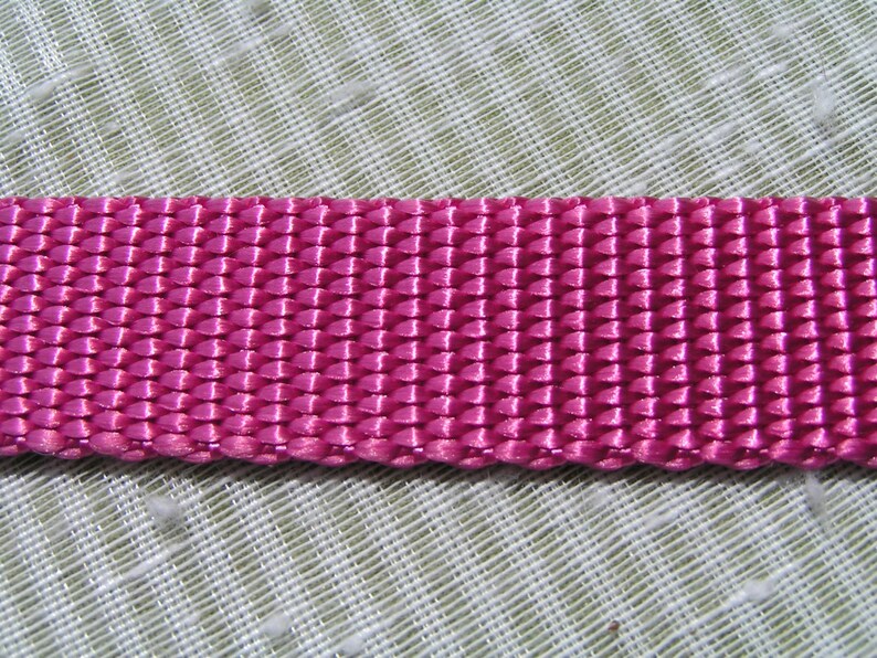 May include: Close-up of a pink woven webbing strap.