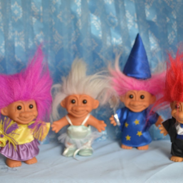 Troll dolls, 5 inch, Cheerleader, Ballerina, Tuxedo or Wizard.  All four are 5" marked "Russ" Trolls.