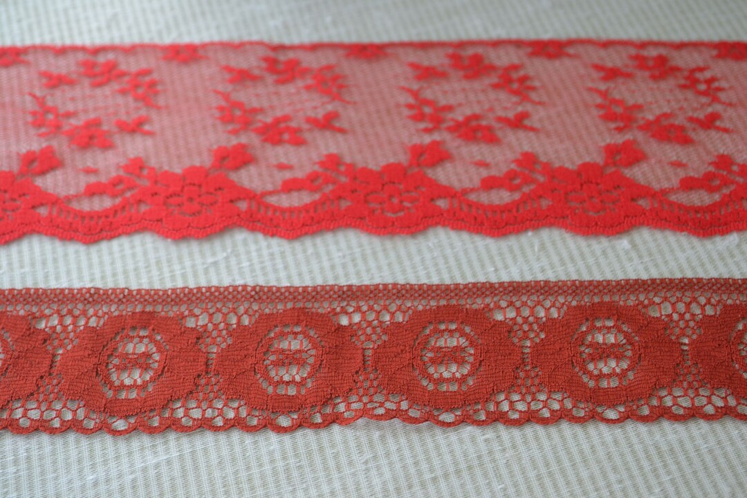 Red Vintage Delicate Lace With Edges Scalloped or Wide Maroon Clooney ...