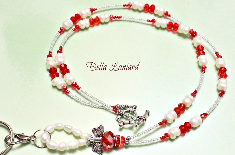 LPM2009 Angelic Red and White Freshwaters Pearls Lanyard