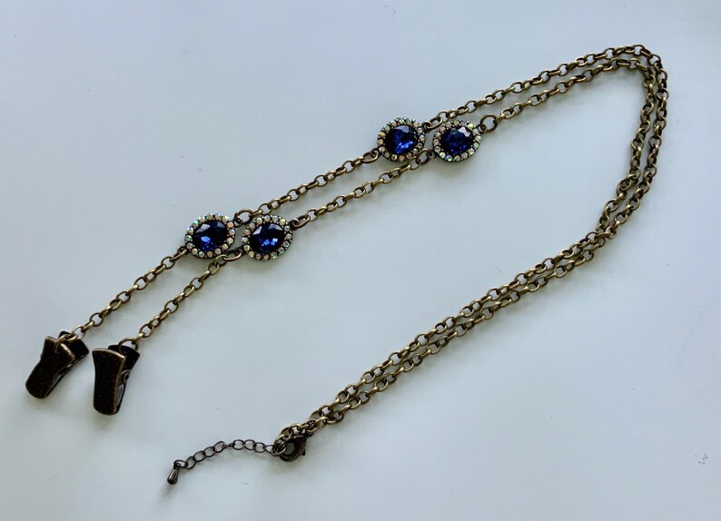 FML028 Antique Gold with Black Rhinestones Face Mask LanyardHolder with Extended Chain
