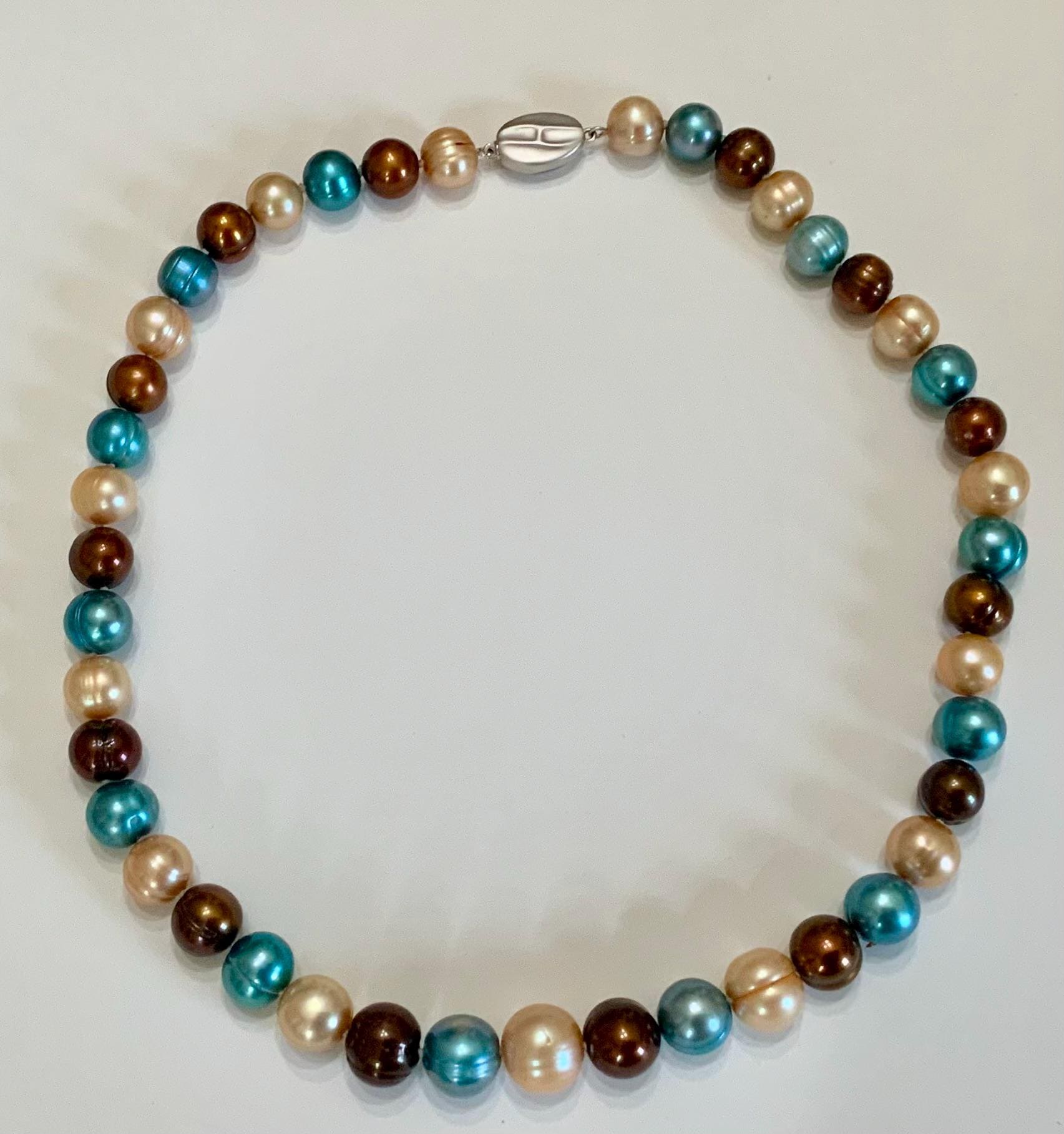 PEL2401 Multi Color Vintage Honora Bronze Collection Brown bronze Teal and Peach Freshwater Cultured Necklace Brides Maid Necklace Gift Etsy