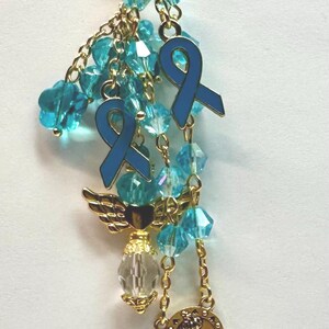 Light Blue Awareness Ribbon Charm and Key Chain : Prostate , Childhood Cancer, Epilepsy,  Scleroderma and Thyroid, Rosary Bag Charm
