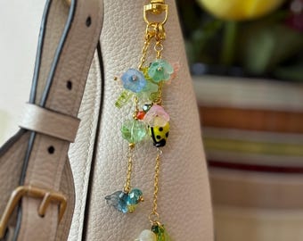 Yellow Ladybug Charm Bag Accessory and Keychain:  Ladybug Charm, Ladybug Keychain, Floral Garden Theme with Ladybug  Bag Charm Gift Idea