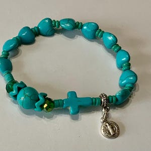RRB2502 Benedictus hart turkoois rozenkrans armband één decennium turquoise rozenkrans armband Benedictus rozenkrans armband cadeau