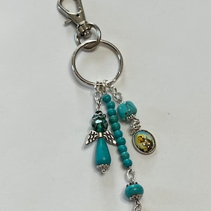 KEY001  Saint Joseph Angel Turquoise Rosary Keychain, Saint Joseph Rosary Keychain, Saint Joseph Keychain, Devotional Rosary Keychain