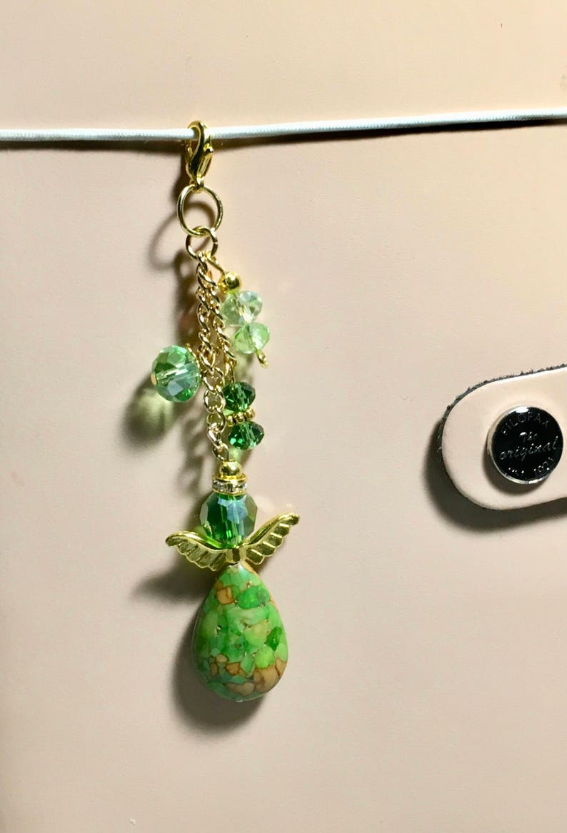 APC004 Golden Green Mosaic Angel Planner Charm