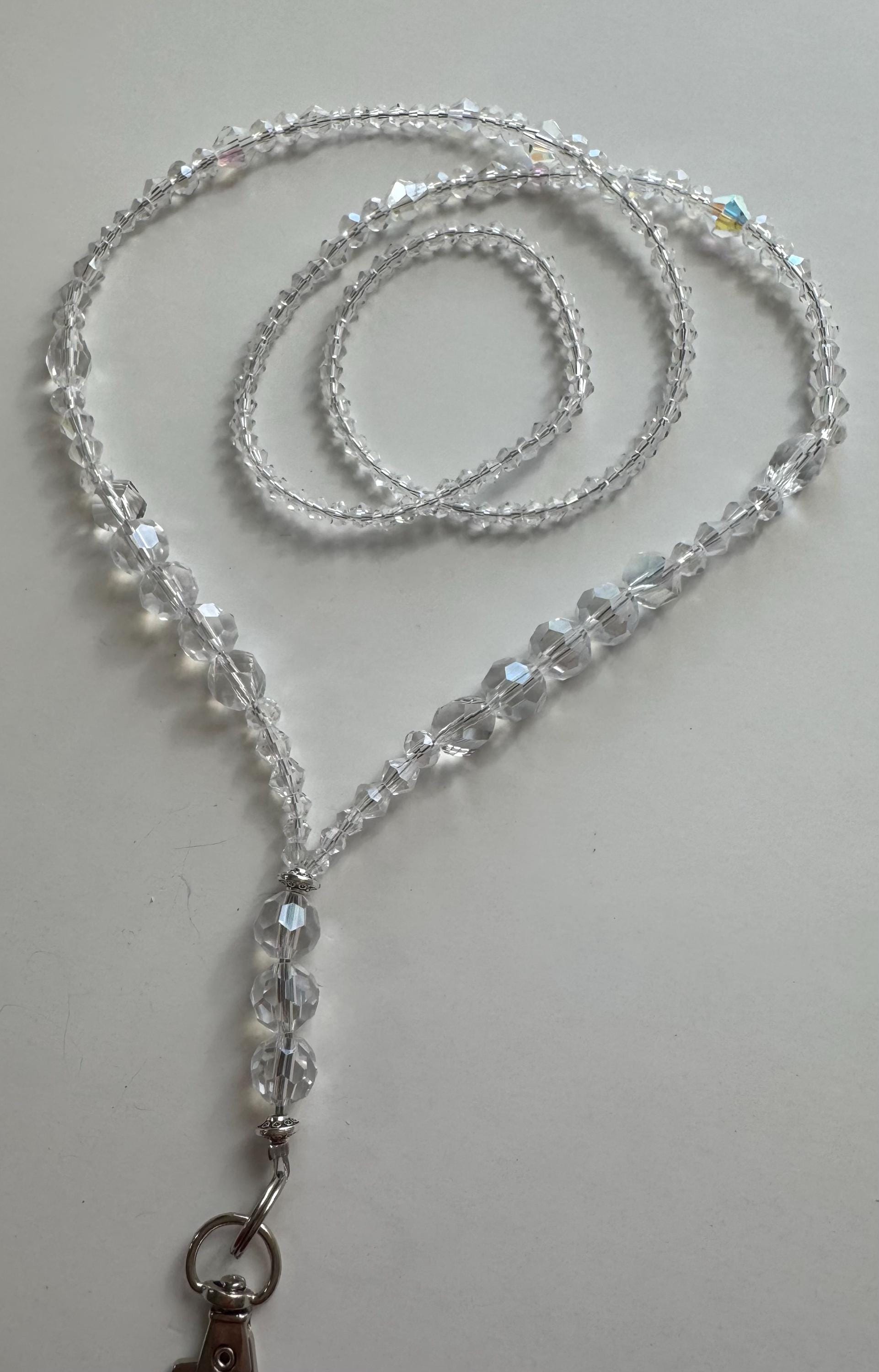 Crystal ID Badge Lanyard/ Necklace: Electroplated Glass Beads ID Lanyard, ID Badge Holder/ Necklace Gift Ideas for Mom and Coworker
