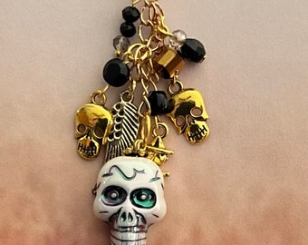 20APC2005 Gold Halloween Skull and Witch  Planner Charm, TN charm, Journal Charm and Bag Charm