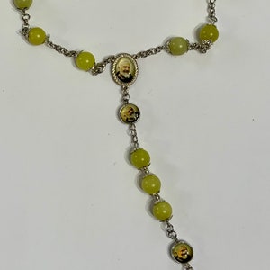 39RCR814 Padre Pio Natural Malaysian Jade Bead- Green Car Rosary, Padre Pio Rosary, Devotional Rosary, Padre Pio Auto Rosary, Padre Pio