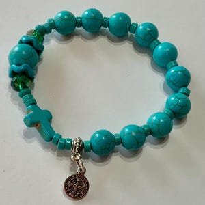 RRB2501 Benedictus Ronde Turquoise Rozenkrans Armband One Decade Turquoise Rozenkrans Armband Benedictus Rozenkrans Armband Cadeau