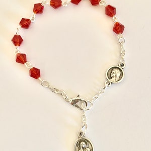 2 RBG234 Red Divine Mercy  Rosary Bracelet, Catholic Rosary Bracelet, Divine Mercy Bracelet, Sacred Heart of Jesus Bracelet, Rosary