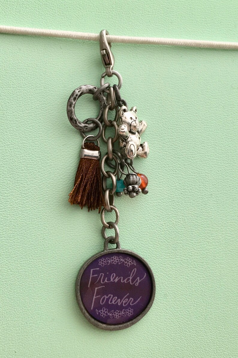 APC110 Antique Silver Finish Friends Forever with  Tassel and Teddy Bear PlannerTN Charm